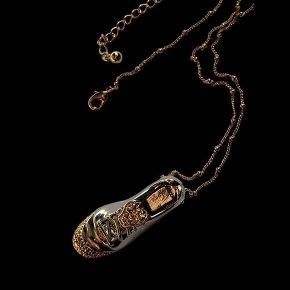 Silver and Gold Tone Athletic Cleats Pendant with Necklace - Picture 3 of 7